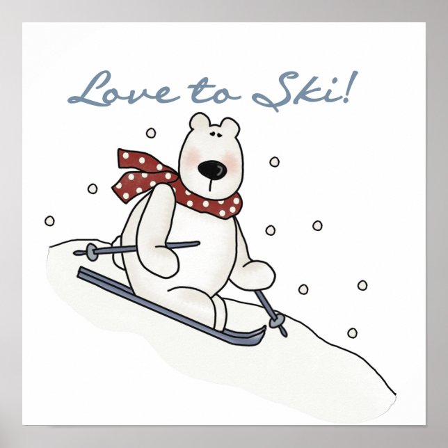 Polar Bear Love to Ski T-shirts and Gifts Poster (Front)