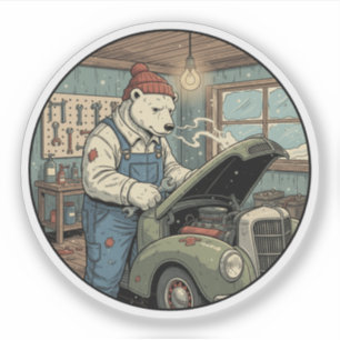 Polar Bear Mechanic - Vintage Winter Garage Work