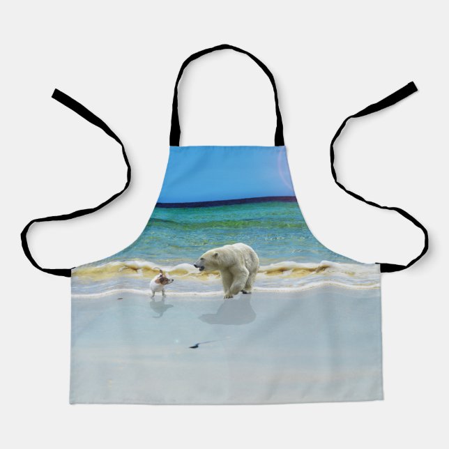 Polar Bear Meet Jack Russell Kids Full Print Apron (Front)