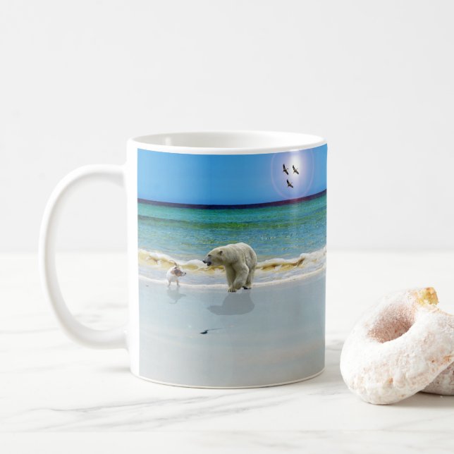 Polar Bear Meets Jack Russell, Coffee Mug (With Donut)