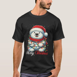 Polar Bear Merry Christmas Lights Santa Hat Xmas S T-Shirt