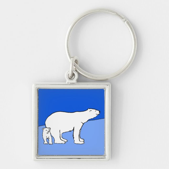 Polar Bear Mom and Cub Painting - Wildlife Art Key Ring (Front)