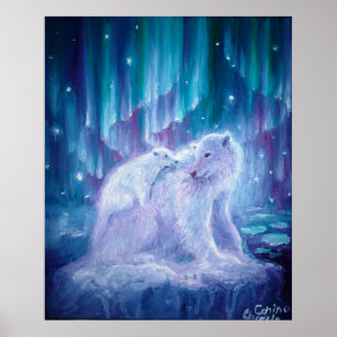 Polar bear mother and baby poster