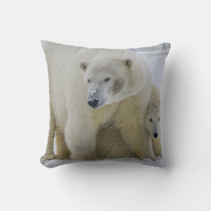 POLAR BEAR MOTHER AND CUB NORTHERN ALASKA CUSHION
