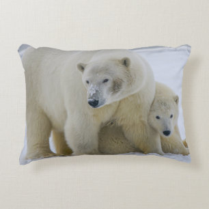 POLAR BEAR MOTHER AND CUB NORTHERN ALASKA DECORATIVE CUSHION