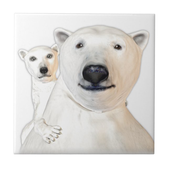 Polar Bear Mother with Child Playing Ceramic Tile (Front)