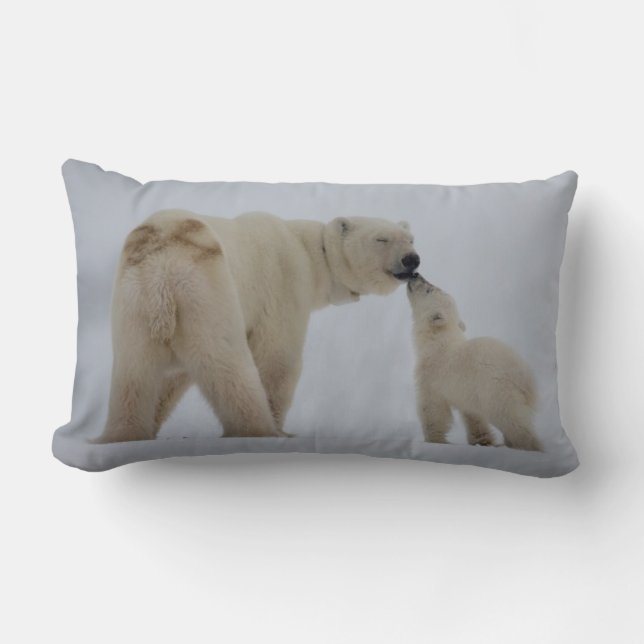 Polar Bear Mother with Cub Lumbar Cushion (Front)