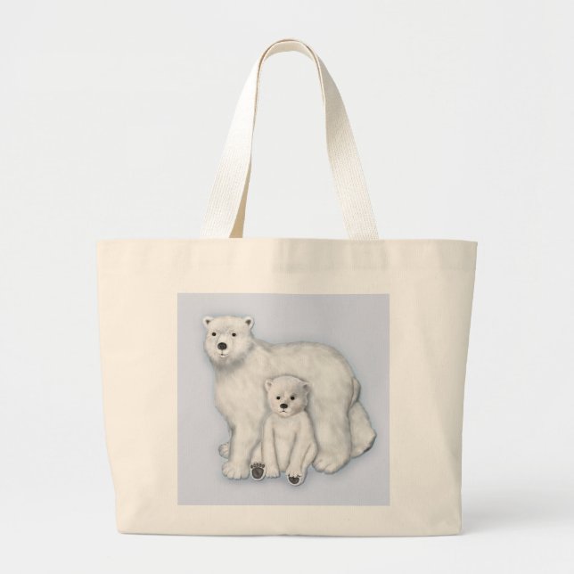 Polar Bear Mum and Cub. Large Tote Bag (Front)