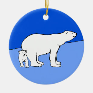 Polar Bear Mum and Cub Painting - Wildlife Art Ceramic Ornament