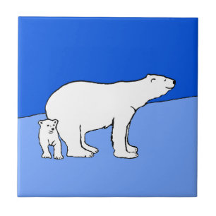 Polar Bear Mum and Cub Painting - Wildlife Art Ceramic Tile