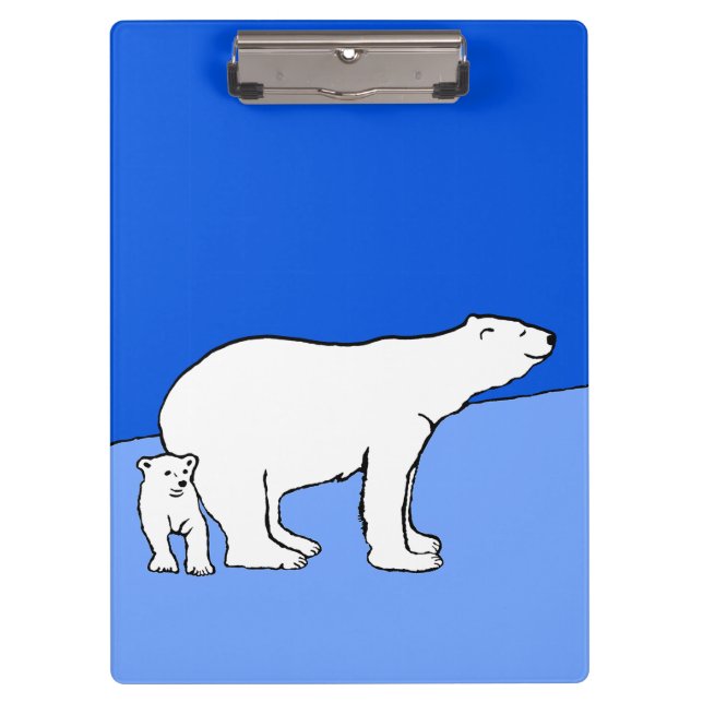 Polar Bear Mum and Cub Painting - Wildlife Art Clipboard (Front)