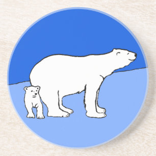 Polar Bear Mum and Cub Painting - Wildlife Art Coaster