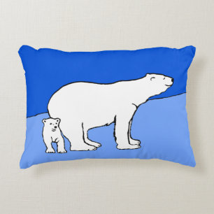 Polar Bear Mum and Cub Painting - Wildlife Art Decorative Cushion