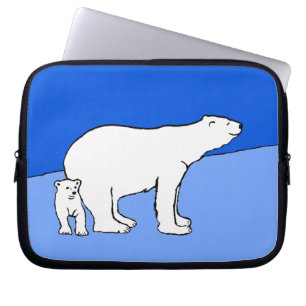Polar Bear Mum and Cub Painting - Wildlife Art Laptop Sleeve