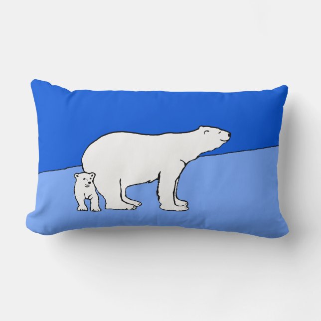 Polar Bear Mum and Cub Painting - Wildlife Art Lumbar Cushion (Front)