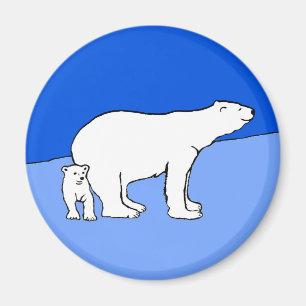 Polar Bear Mum and Cub Painting - Wildlife Art Magnet