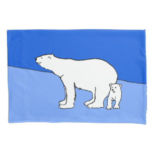 Polar Bear Mum and Cub Painting - Wildlife Art Pillowcase