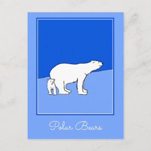 Polar Bear Mum and Cub Painting - Wildlife Art Postcard