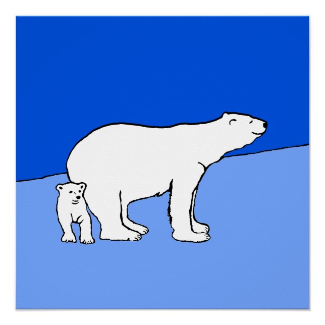 Polar Bear Mum and Cub Painting - Wildlife Art Poster (Front)