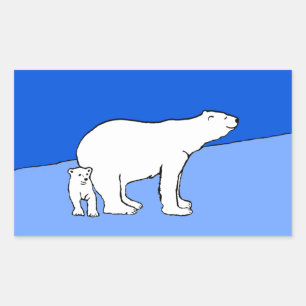 Polar Bear Mum and Cub Painting - Wildlife Art Rectangular Sticker