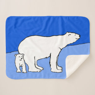 Polar Bear Mum and Cub Painting - Wildlife Art Sherpa Blanket