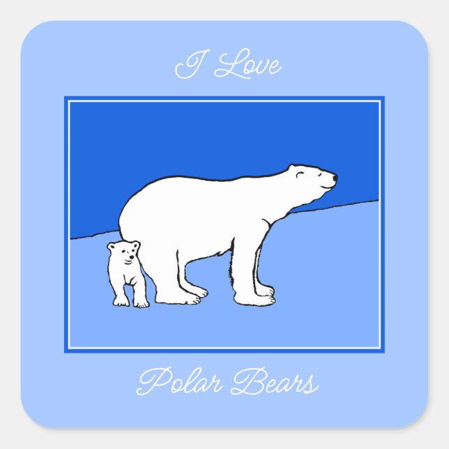 Polar Bear Mum and Cub Painting - Wildlife Art Square Sticker (Front)