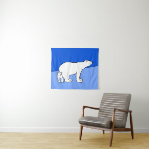 Polar Bear Mum and Cub Painting - Wildlife Art Tapestry