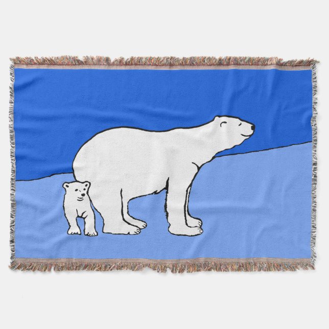Polar Bear Mum and Cub Painting - Wildlife Art Throw Blanket (Front)