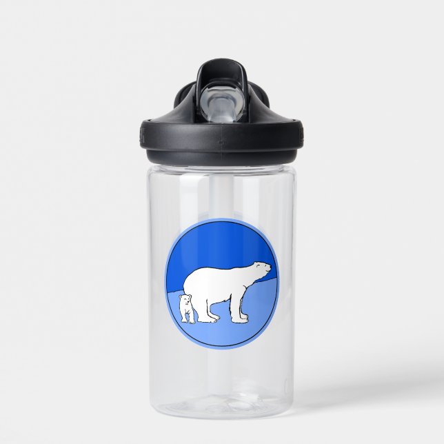 Polar Bear Mum and Cub Painting - Wildlife Art Water Bottle (Front)