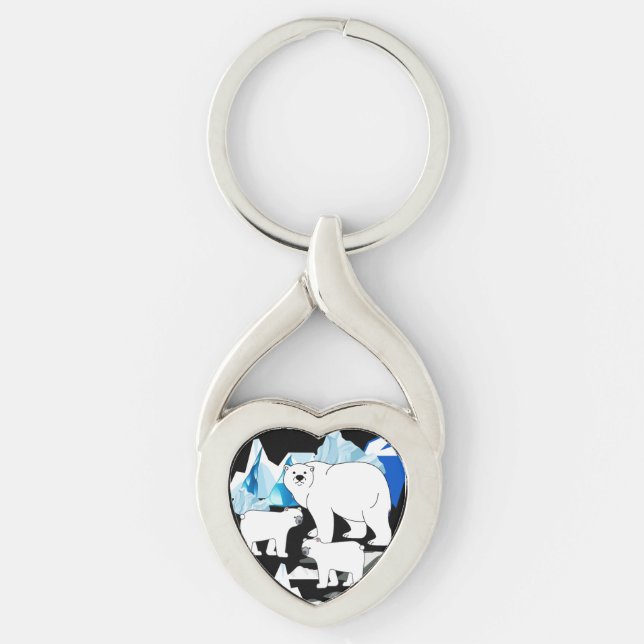 Polar Bear Mum And Cubs Key Ring (Front)