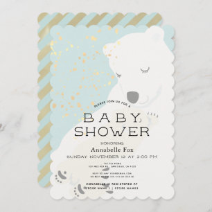 Polar Bear Mum & Cub Blue Baby Shower Invitation