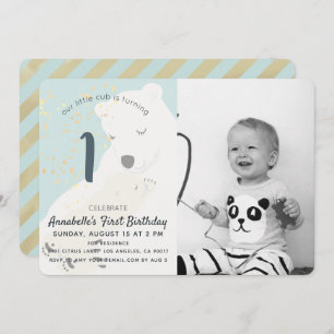 Polar Bear Mum & Cub Photo 1st Birthday Invitation
