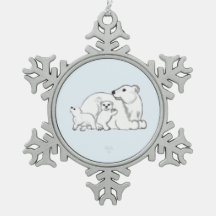 Polar Bear Mum & Cubs Snowflake Framed Ornament