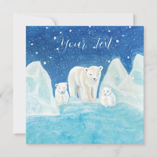 Polar Bear Mum & Two Cubs Illustration   Card (Front)