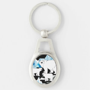 Polar Bear Mum With Cubs Key Ring