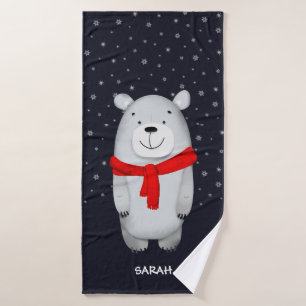 Polar Bear Navy Snow Winter Personalised Bath Towel