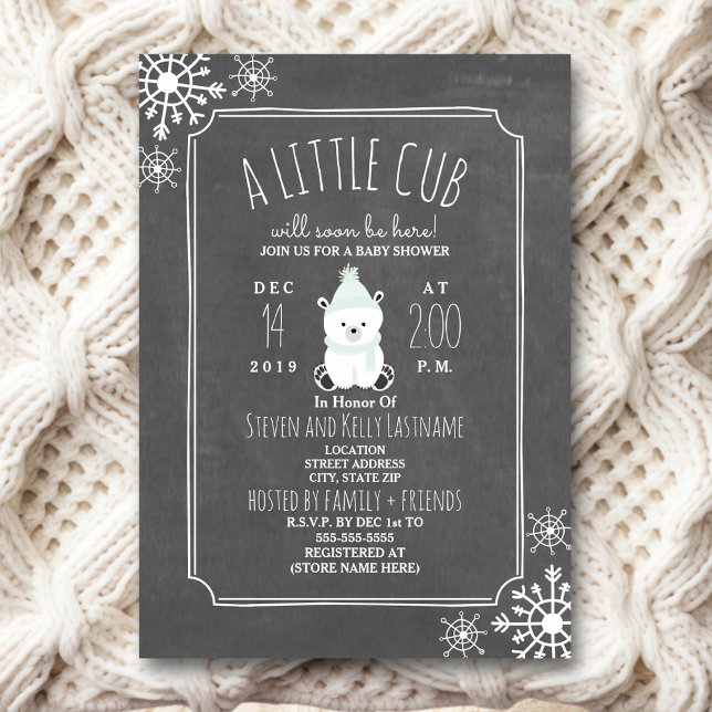 Polar Bear Neutral Green Winter Baby Shower Invitation (Creator Uploaded)