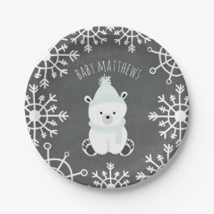 Polar Bear Neutral Winter Baby Shower Paper Plate