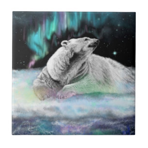 Polar Bear Night Ceramic Tile - Painting