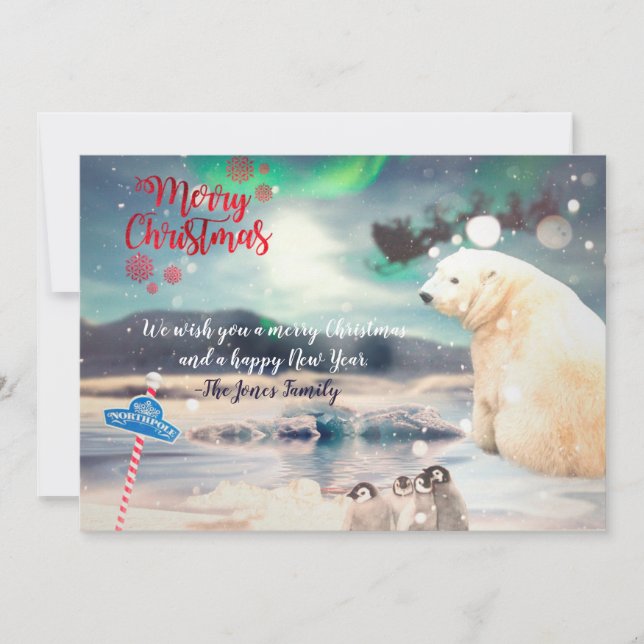 Polar Bear North Pole Christmas Card (Front)