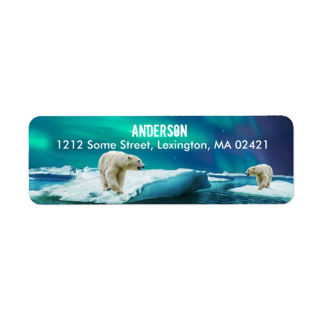 Polar Bear Northern Lights Address Labels (Front)
