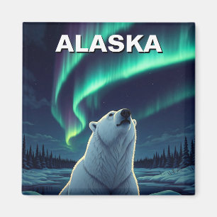 Polar Bear northern lights Alaska Postcard Magnet