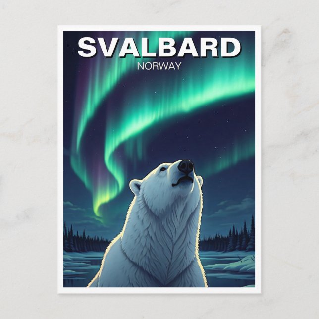 Polar Bear northern lights Svalbard Norway Postcard (Front)