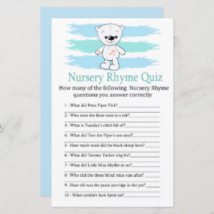 Polar bear Nursery Rhyme Quiz baby shower game