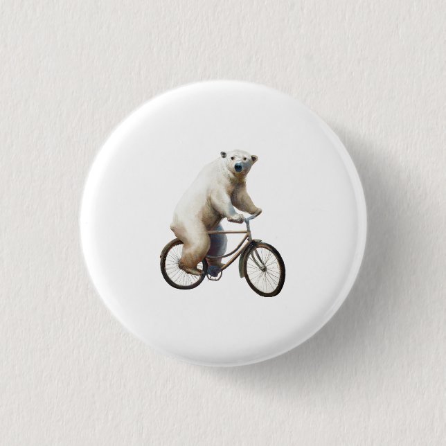 Polar Bear On Bicycle 3 Cm Round Badge (Front)