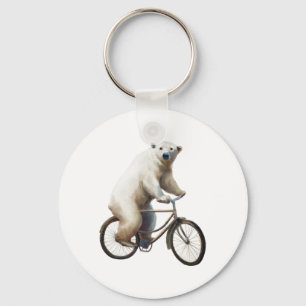 Polar Bear On Bicycle Key Ring