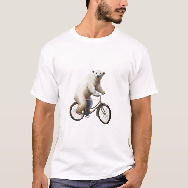 Polar Bear On Bicycle T-Shirt (Front)