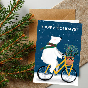 Polar Bear on Bike Charming Cute Christmas Custom Holiday Card