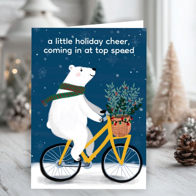 Polar Bear on Bike Funny Cute Christmas Custom Holiday Card (Polar Bear on Bike Funny Cute Christmas Custom Holiday Card - personalize the text on inside
)