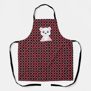 Polar bear on black and red chequered pattern apron
